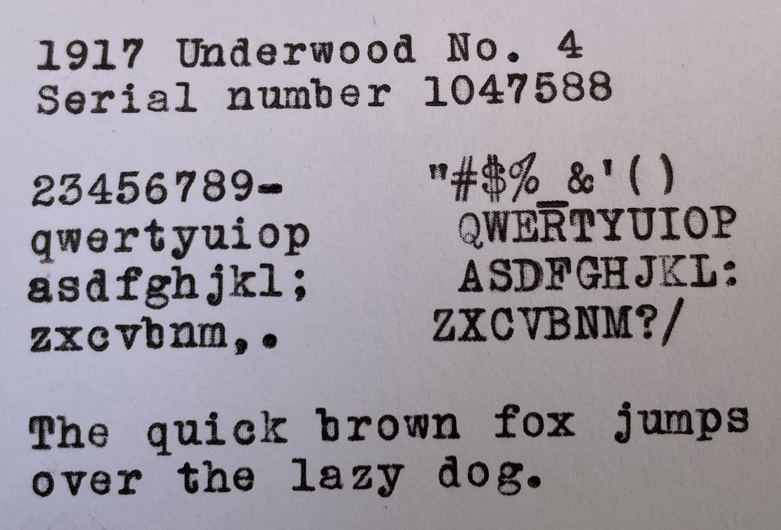 typeface sample for Underwood No. 4