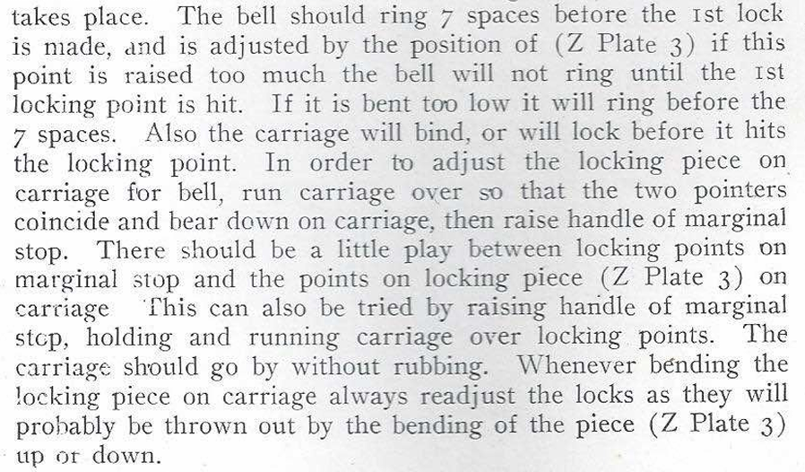 H. G. Pearce Underwood manaul from 1920 -adjustment of bell