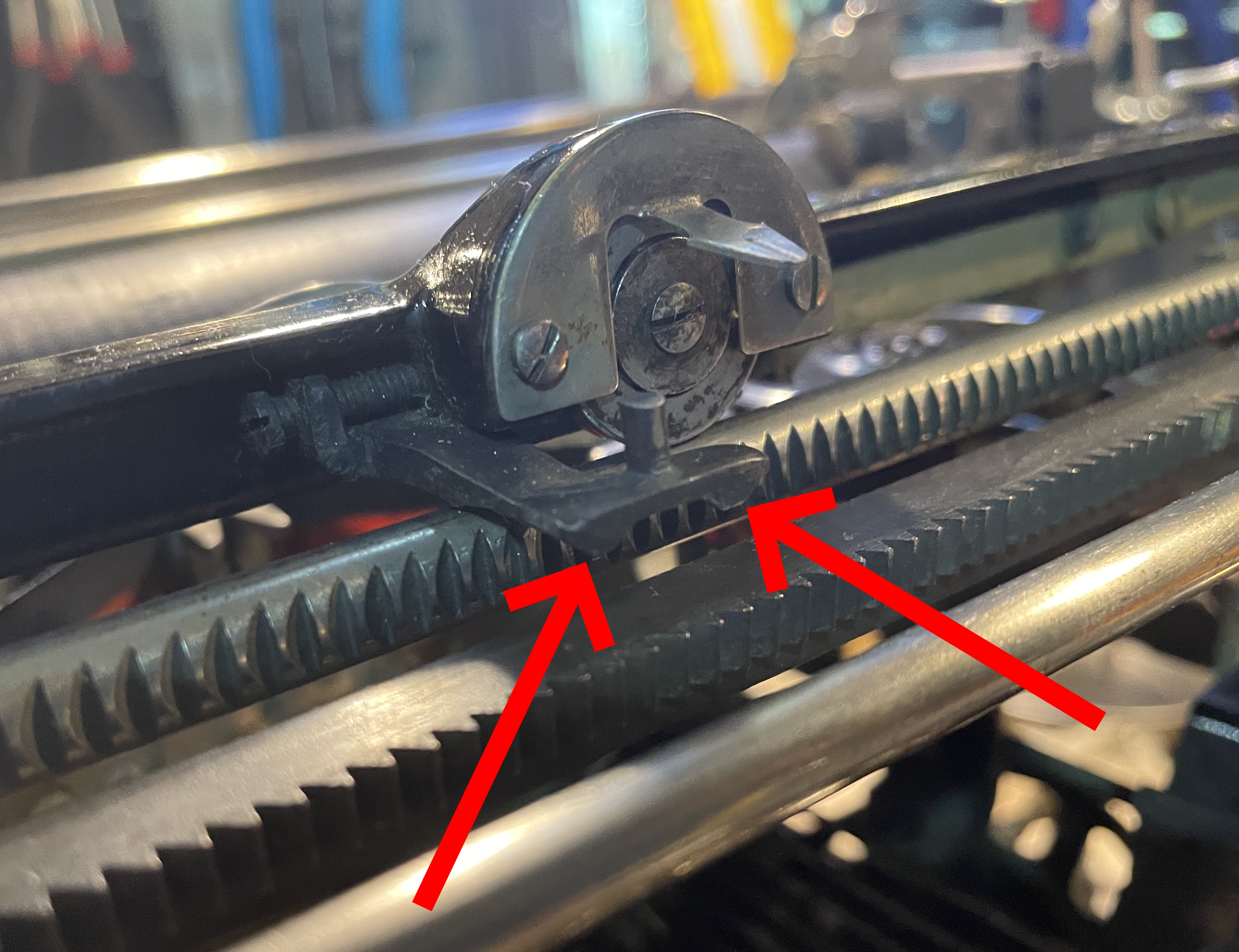 Deformed Locking Piece / Bell Trip Adjuster on Underwood typewriter