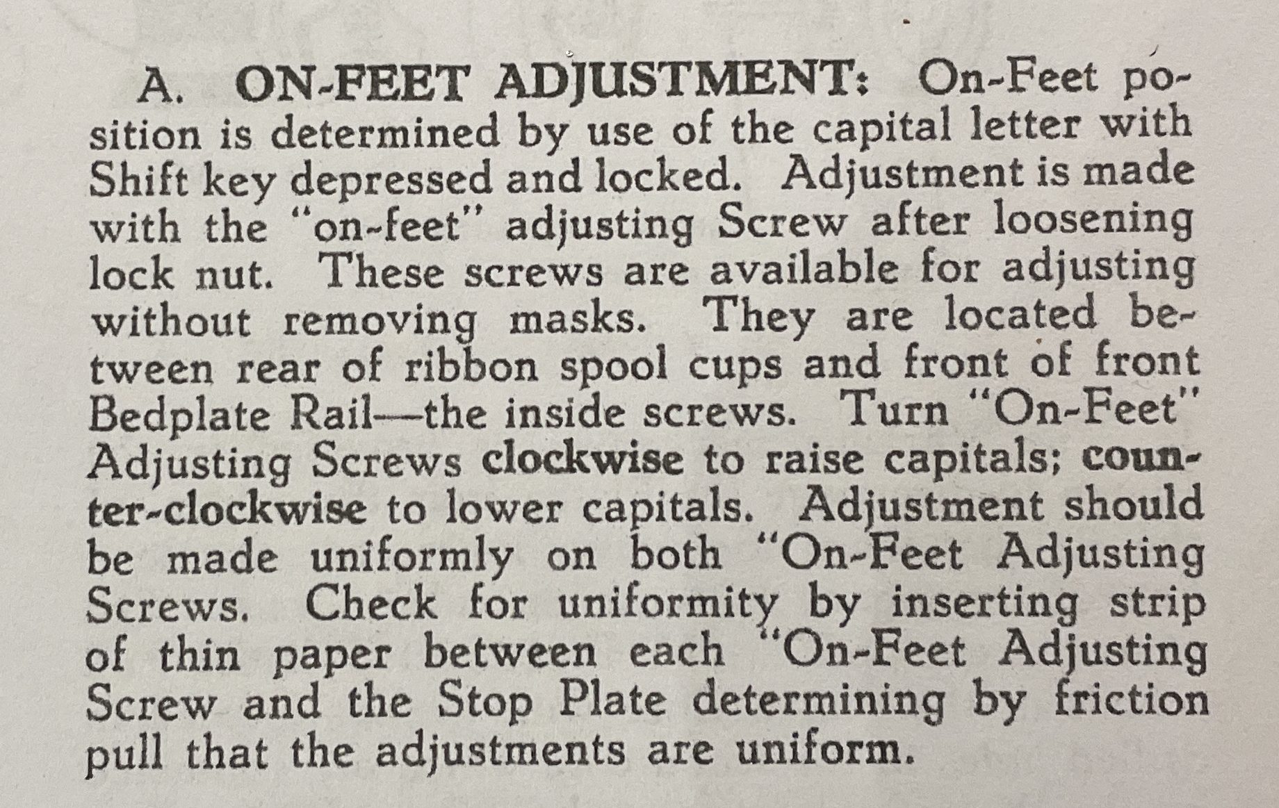 Ames manual "On-Feet" adjustments