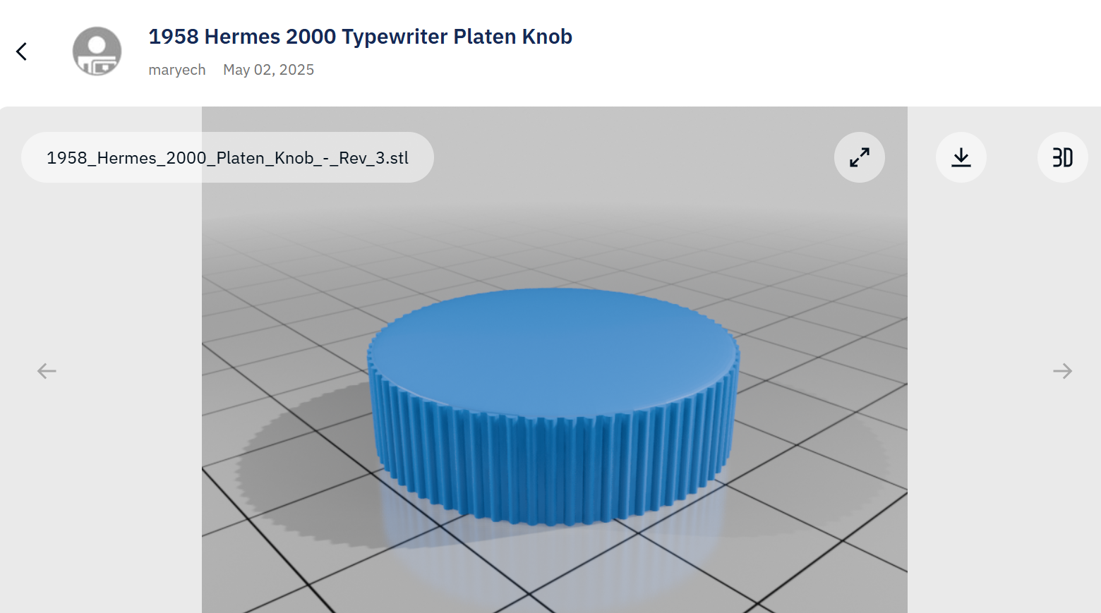 platen knob for 1958 Hermes 2000