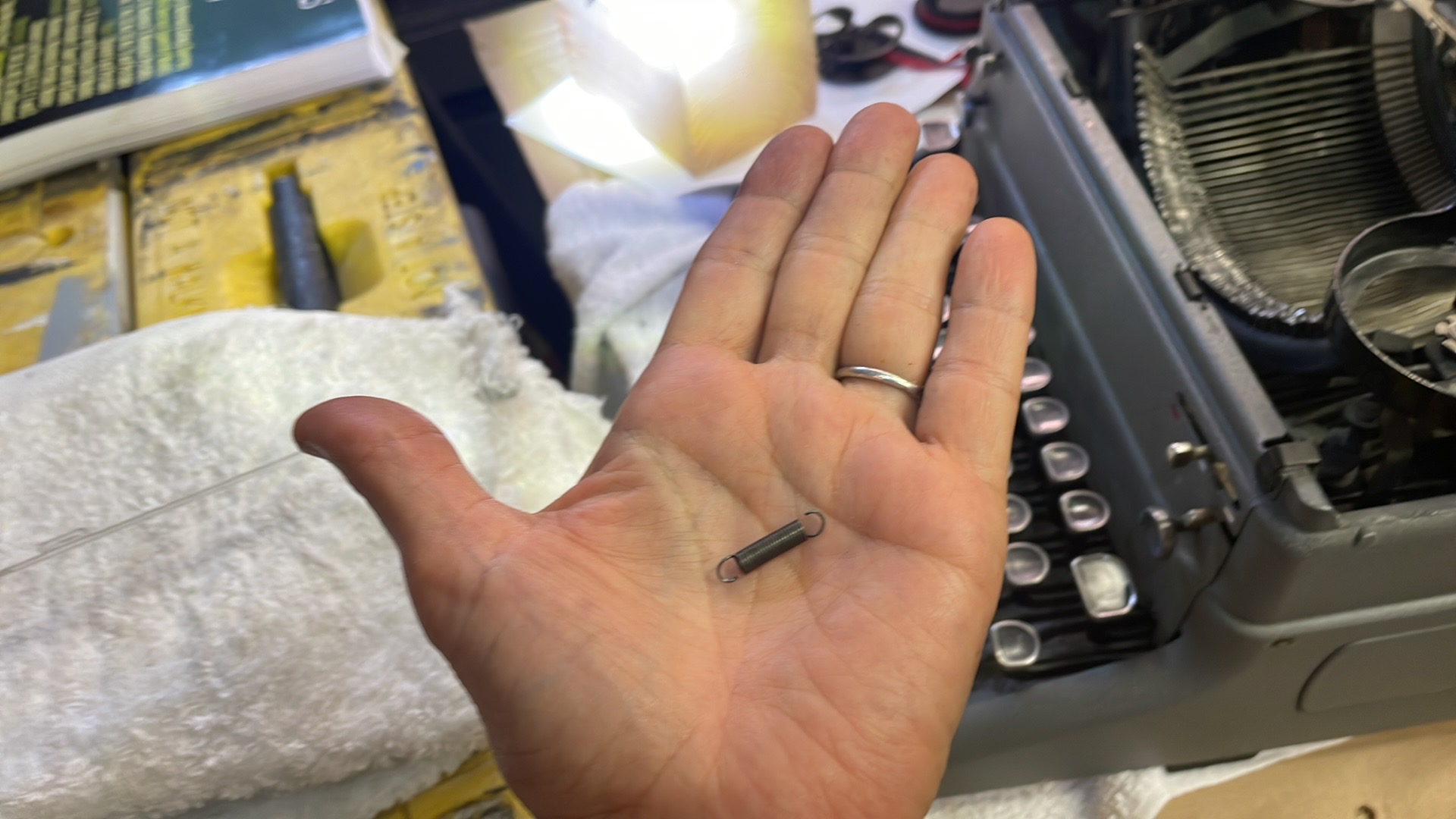 spring from Royal KMG tabulator brake assembly removed to disable tab brake gear