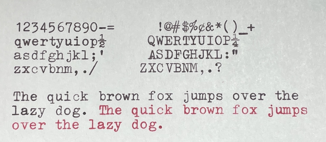 type sample of 1960 Smith-Corona 5TE