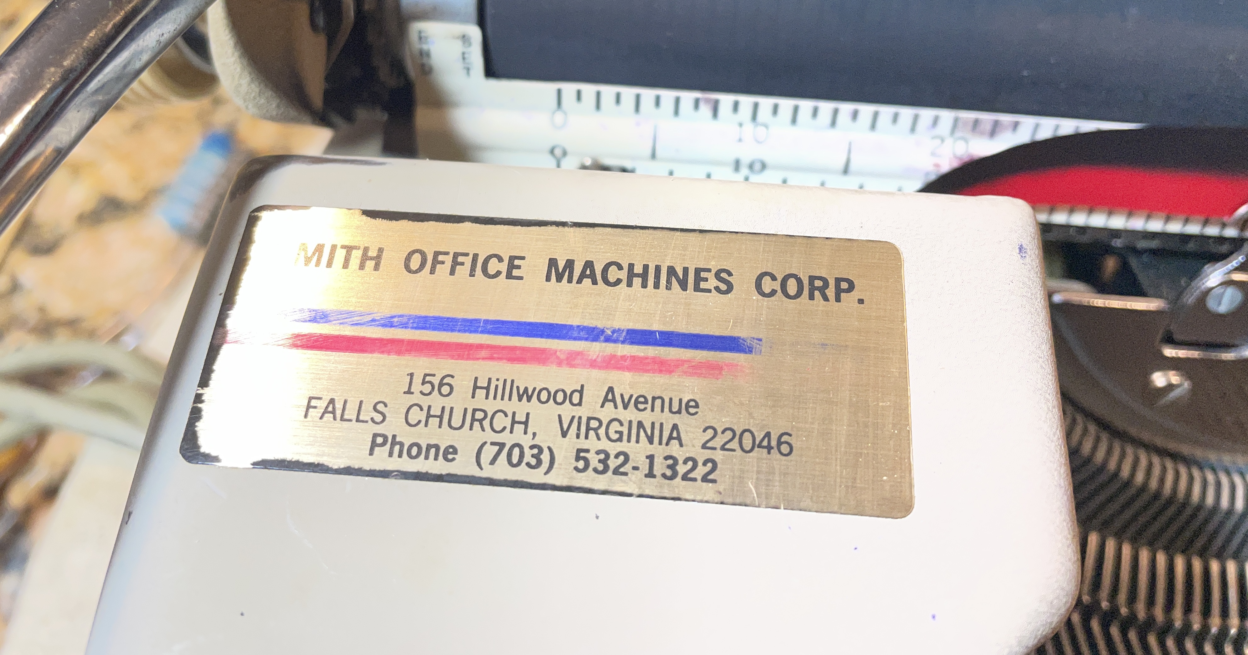 Typewriter service label damaged by Simple Green