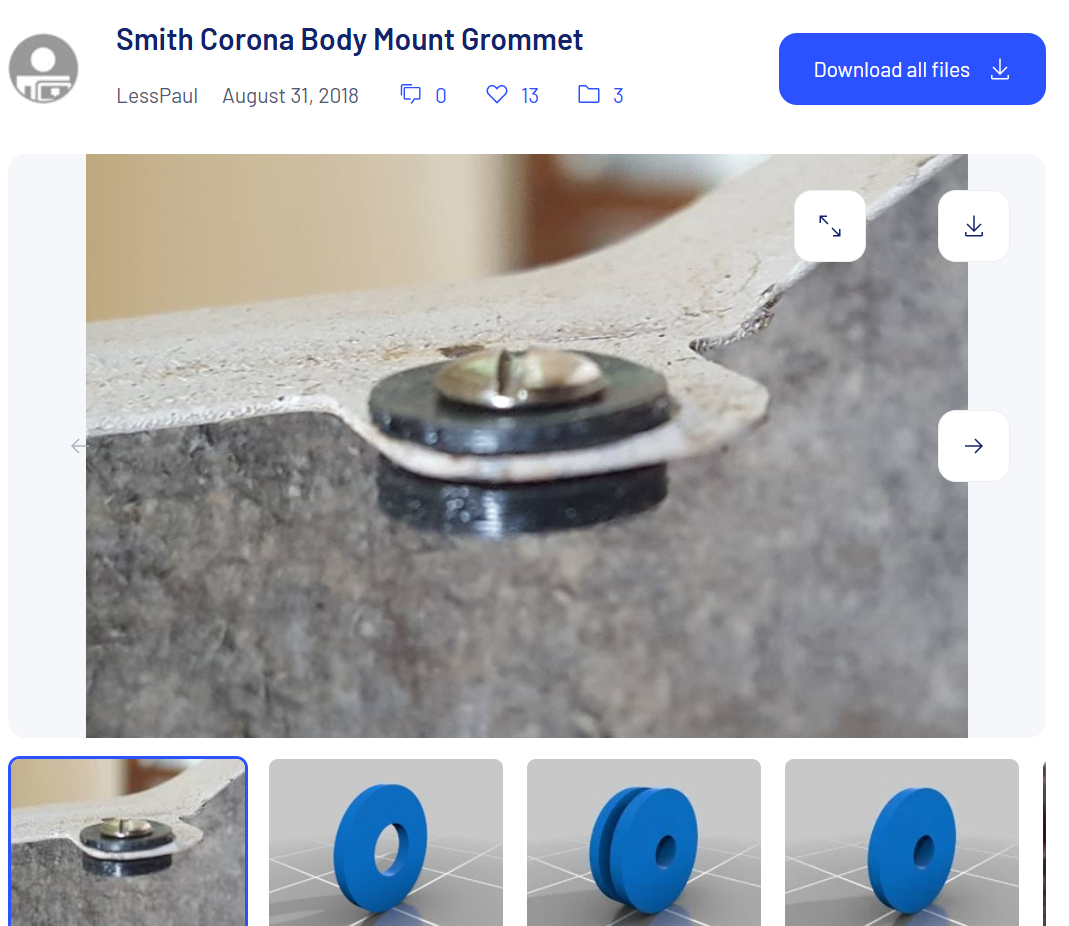 Thingiverse 3D file for Smith Corona Body Mount Grommet
