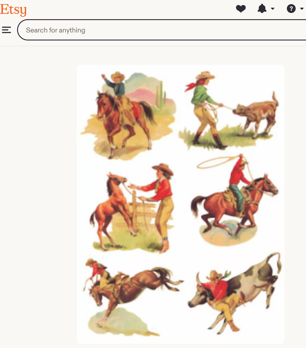 Vintage cowboy/cowgirl waterslide decals at Etsy