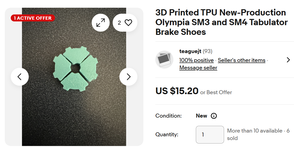 3D printed Olympia tabulator brake shoes for sell on eBay