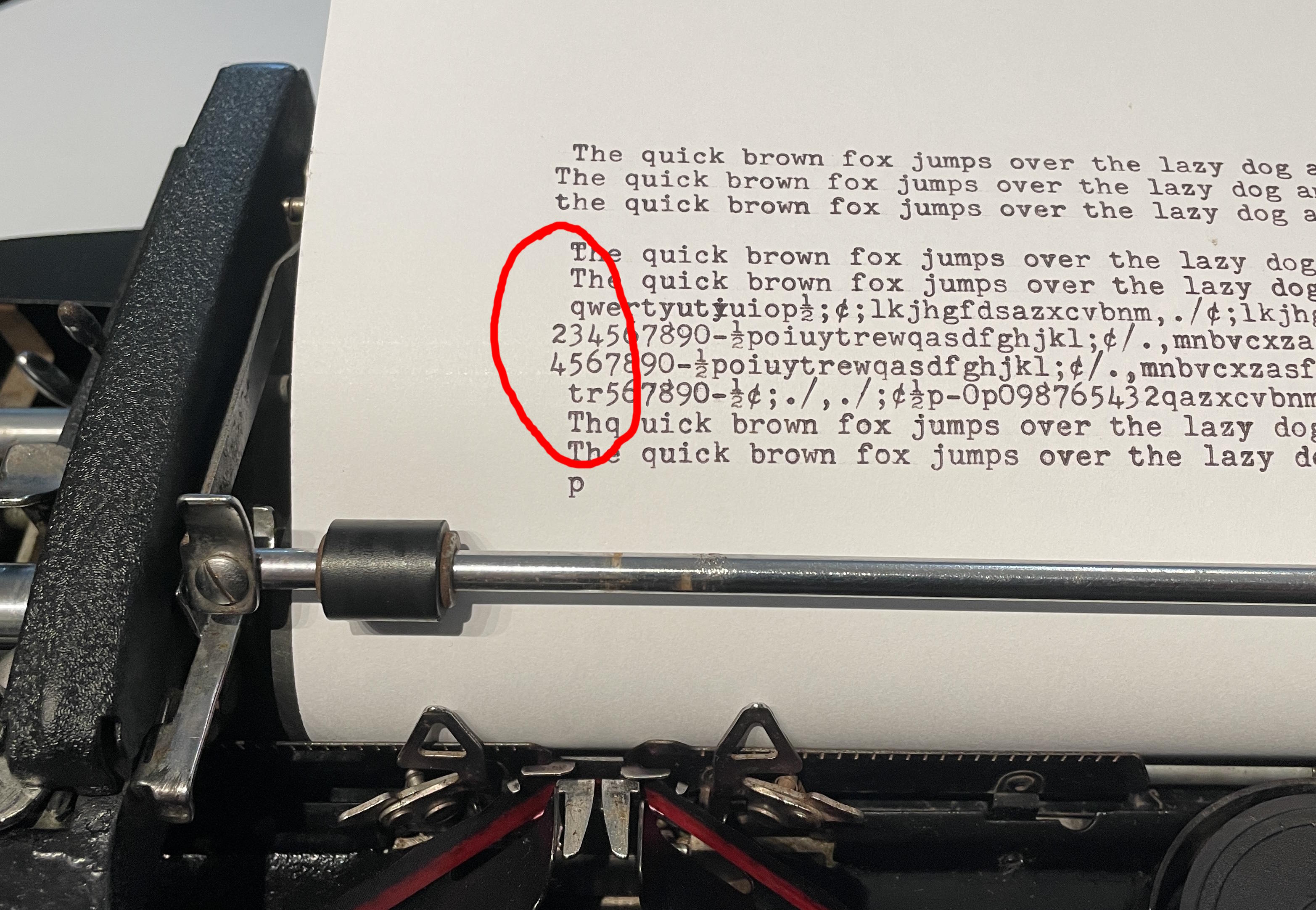 Uneven left margin on a 1952 Underwood Rhythm Touch