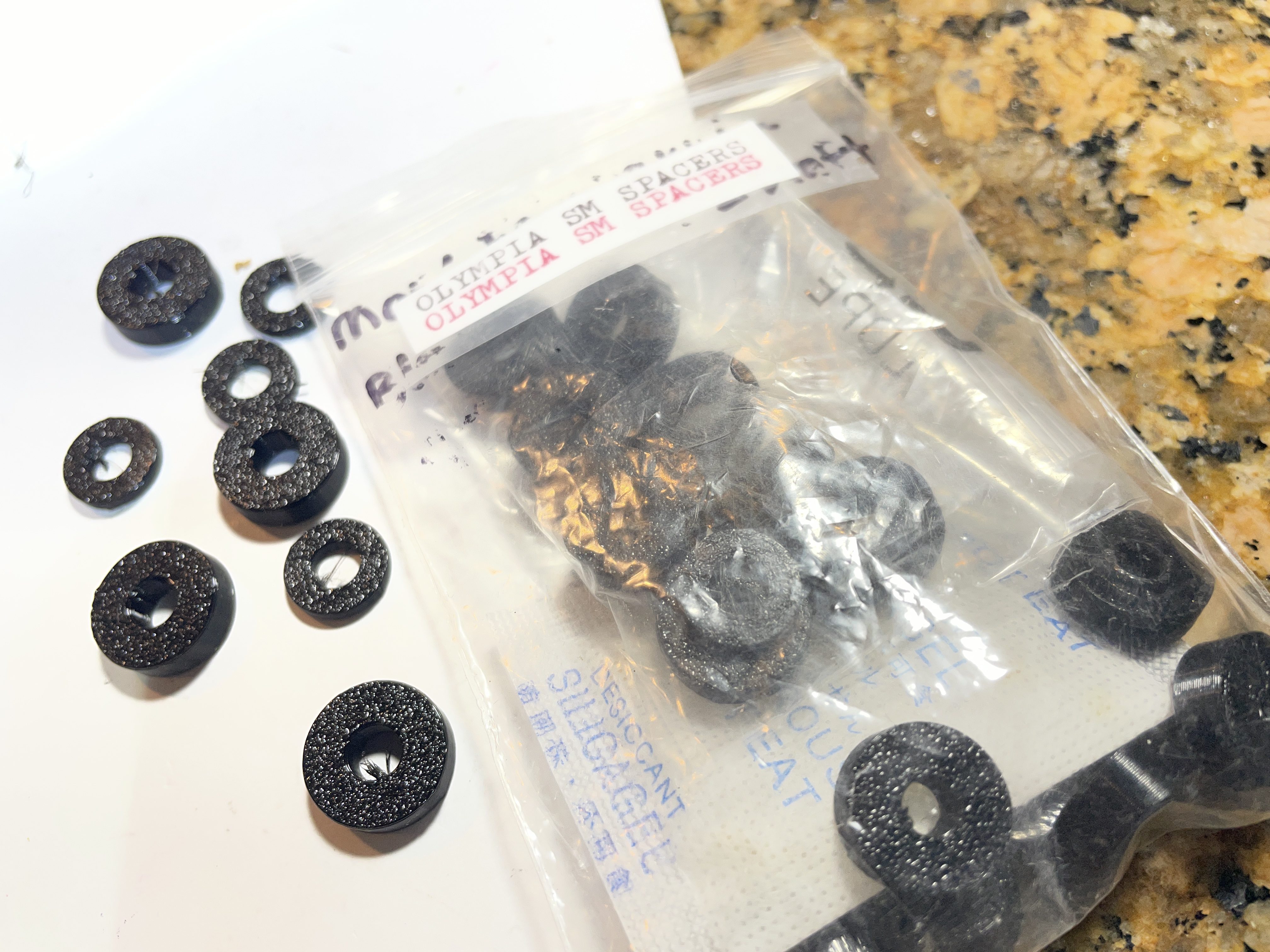 3D printed Olympia SM bushings and washers - body spacers
