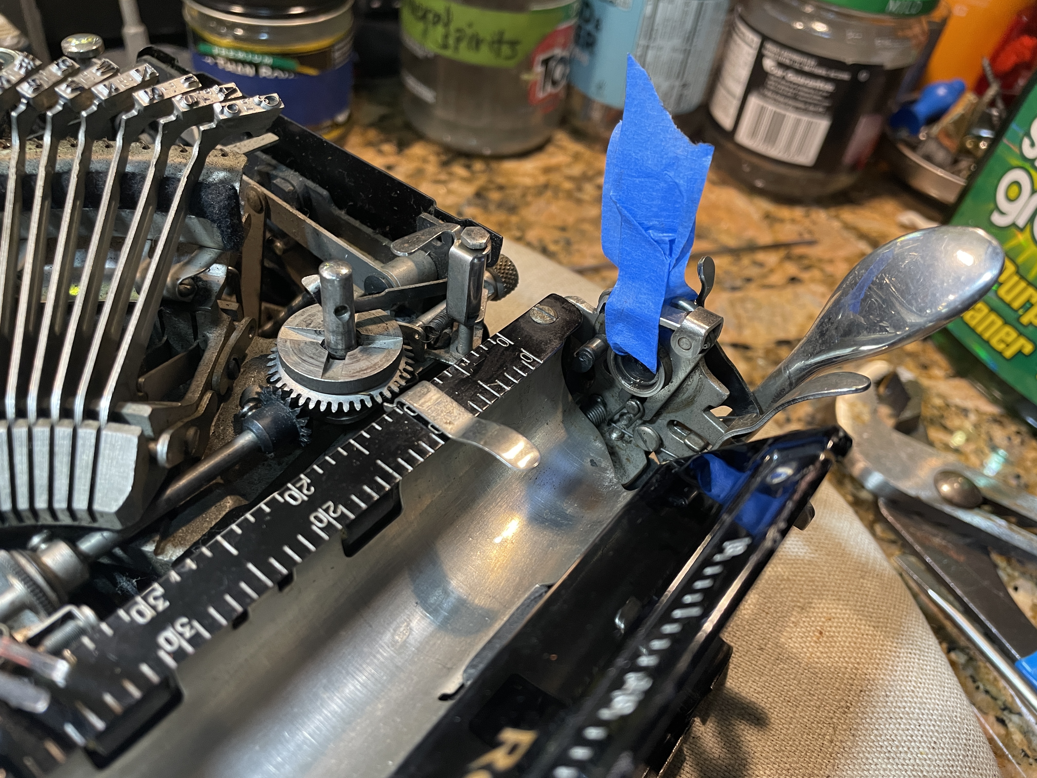 1934 Remington Portable Model 5 typewriter - tape index pieces after platen removed