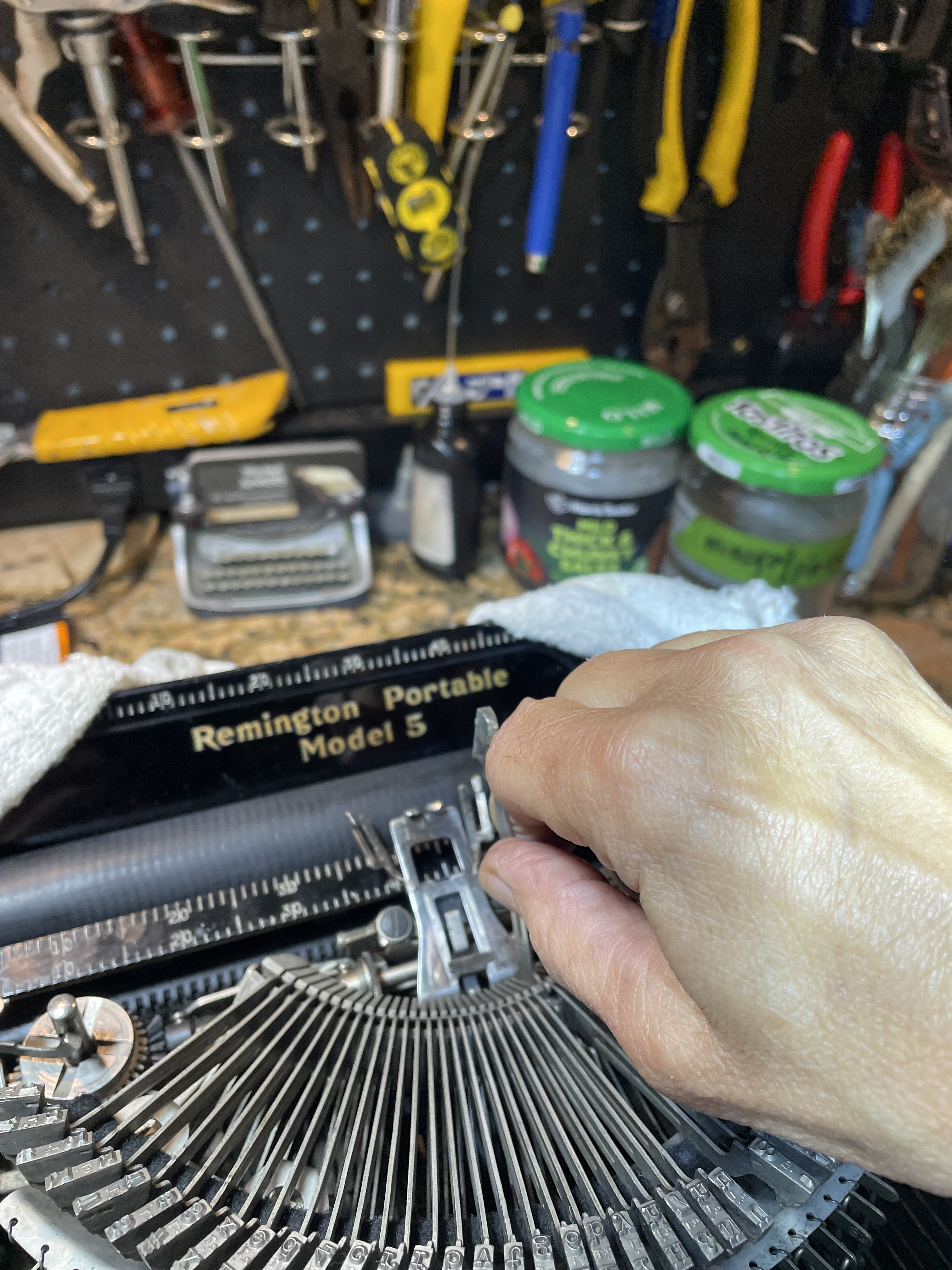 Manually straightening bent typebar of 1934 Remington Portable Model 5 typewriter
