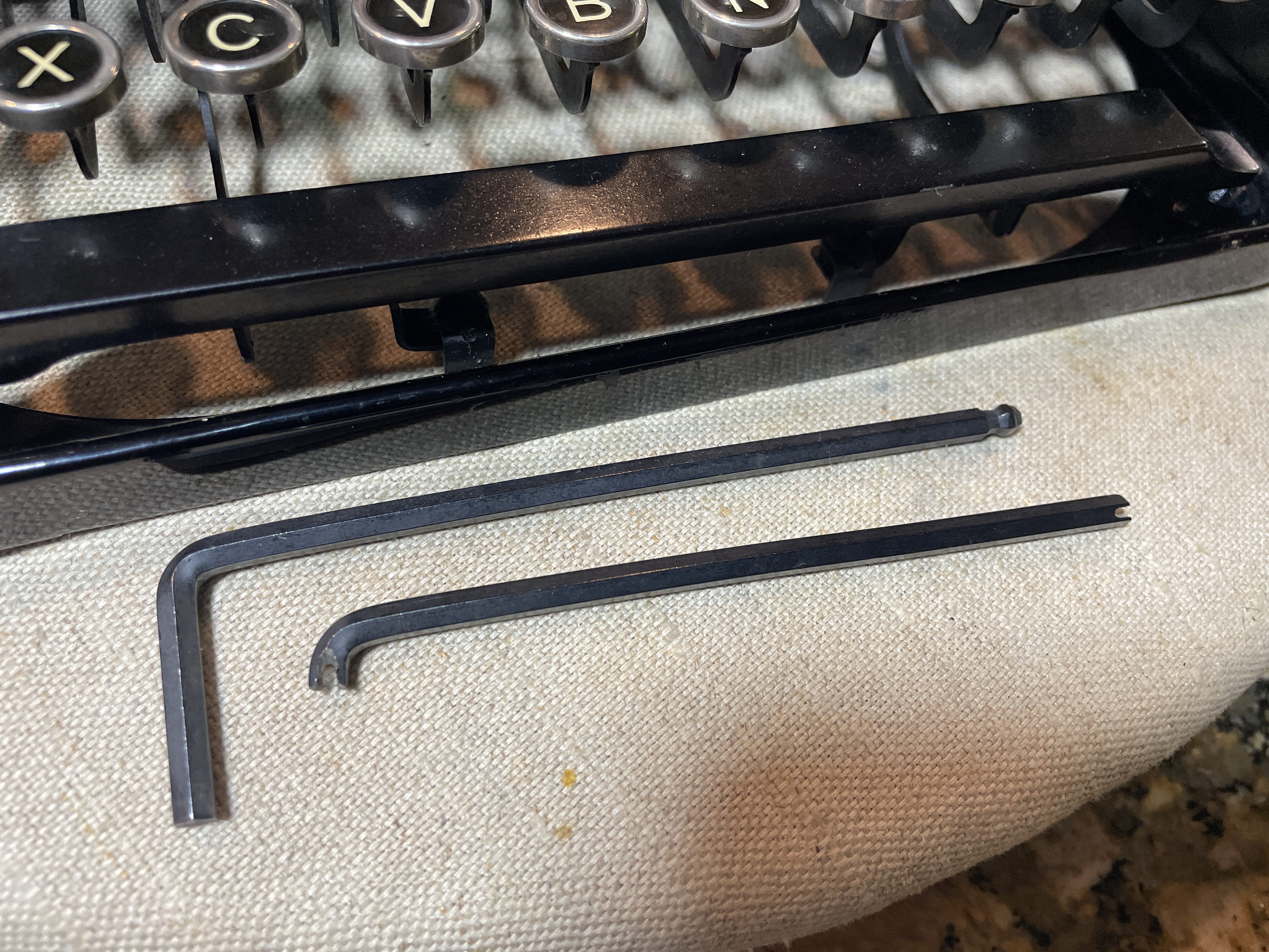 fabricated tool for adjusting trip on 1934 Remington Portable Model 5 typewriter