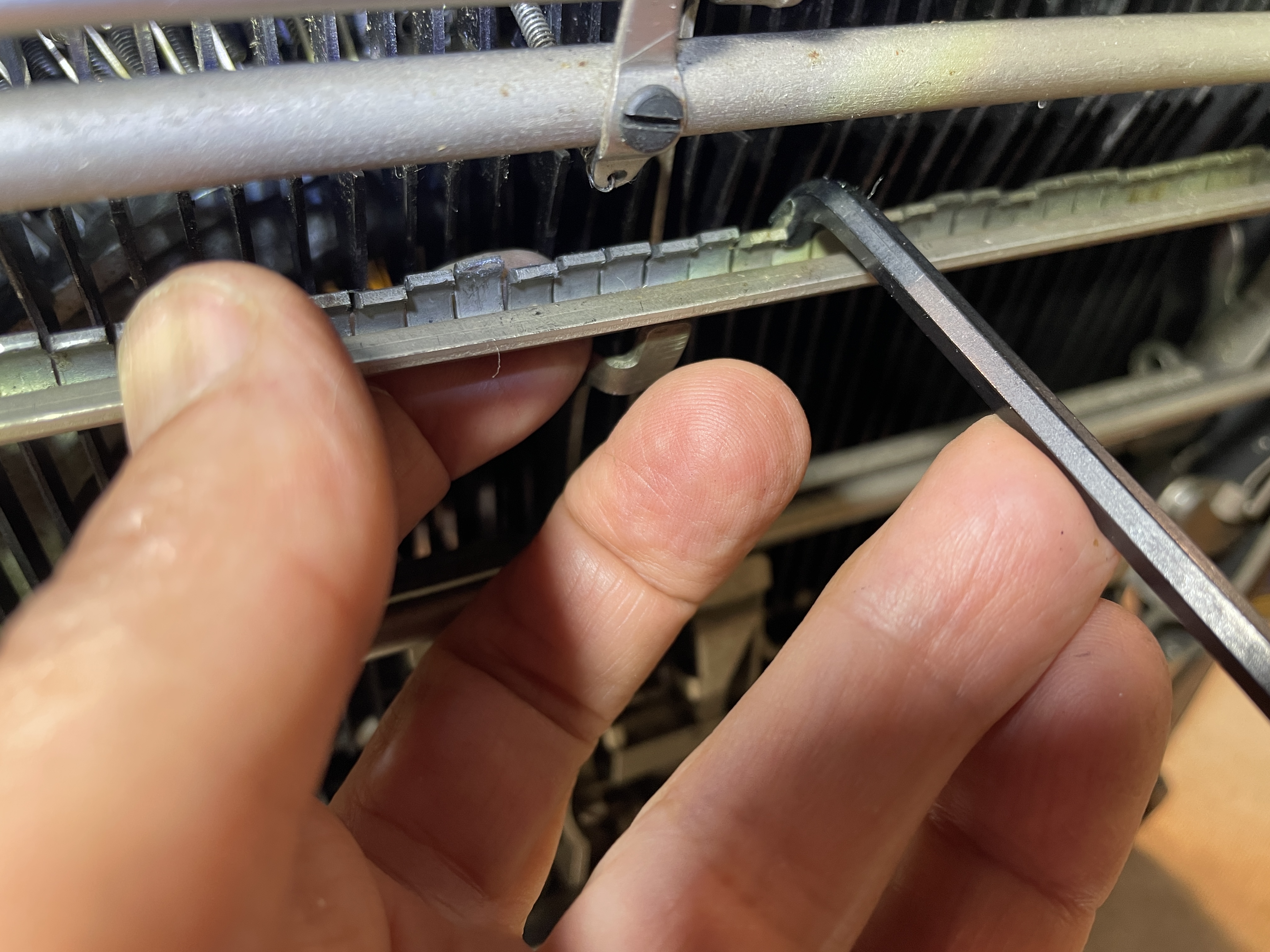 Homemade tool for adjusting trip on 1934 Remington Portable Model 5 typewriter