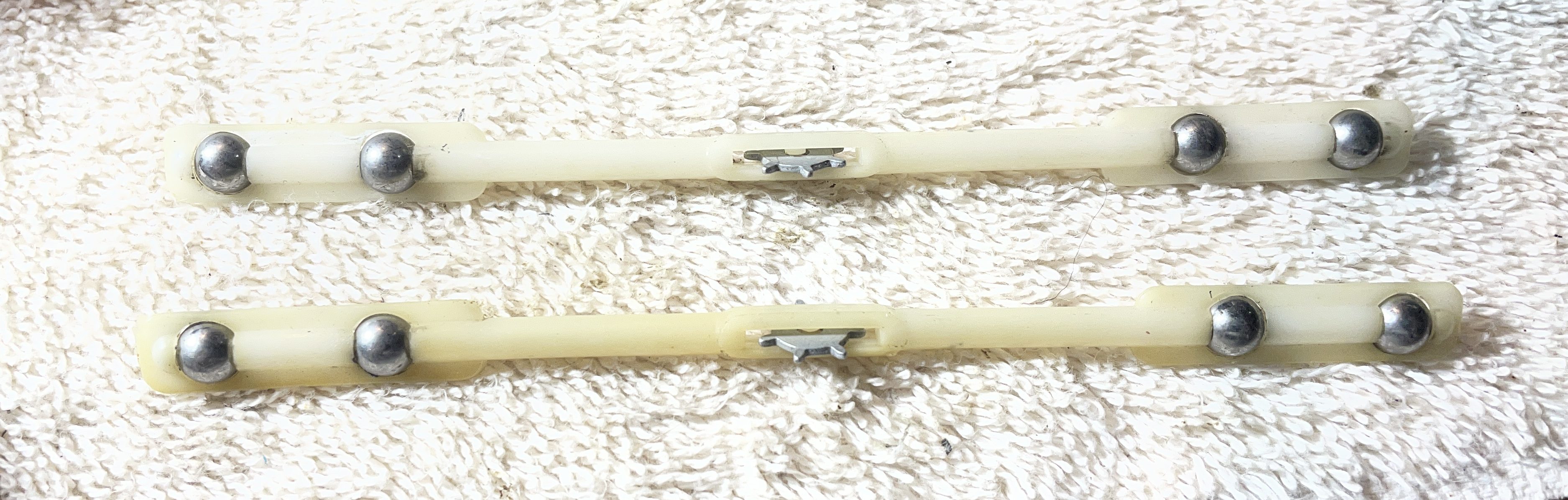 Plastic bearing trucks on 1969 Consul 232 typewriter