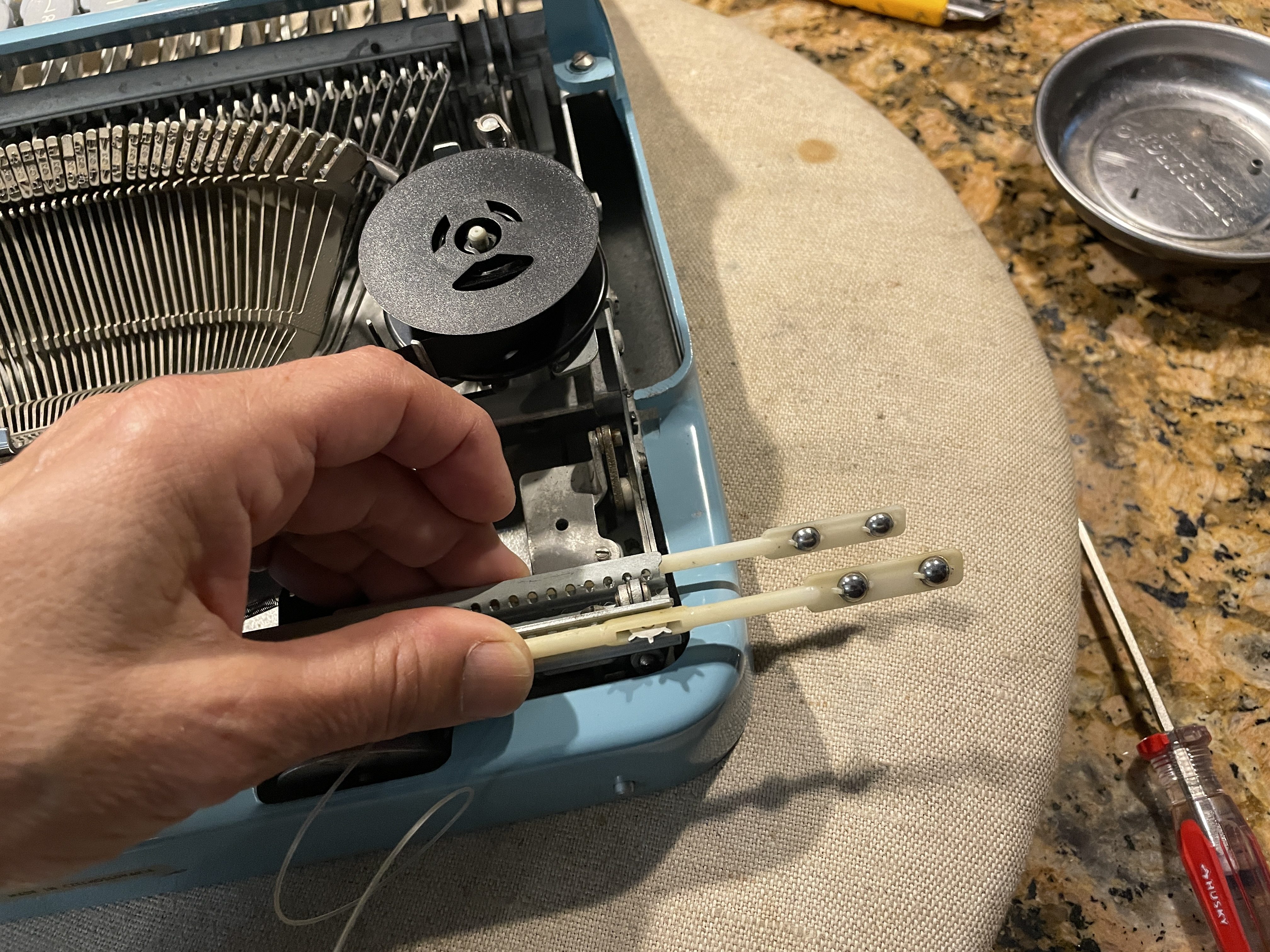 Re-installing a carriage on a Consul 232 typewriter