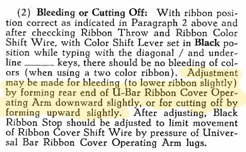 Manual Typewriter Repair Bible section on print bleeding on Remington portable typewriter