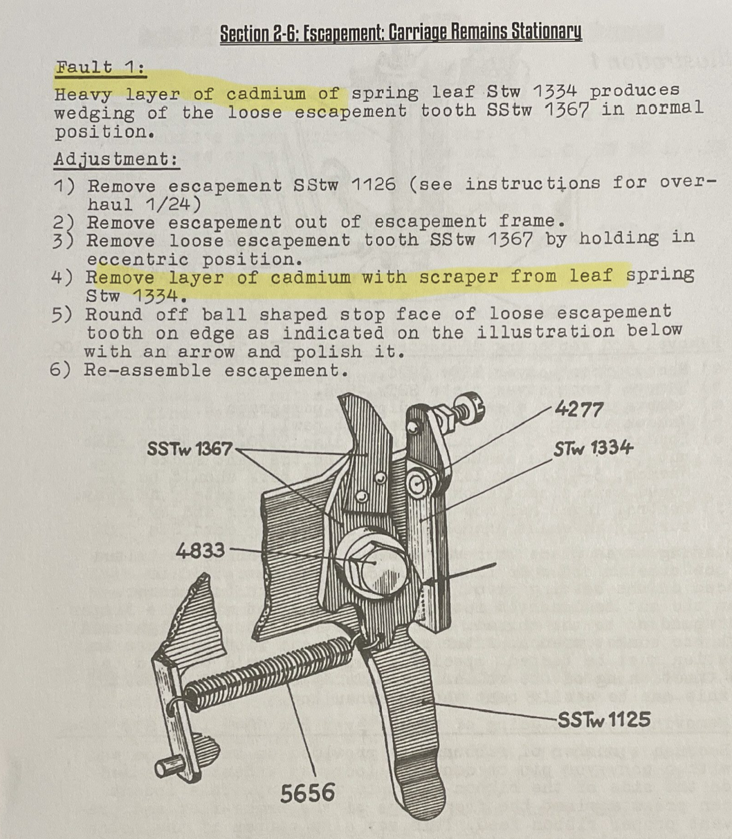 Cadmium on leaf spring of Olympia SM4 typewriter