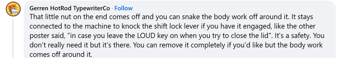 shift lock release lever on a Remington Portable