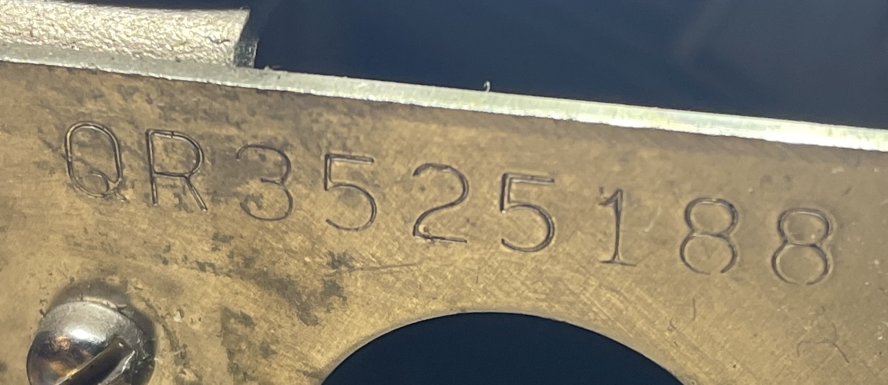 1958 Remington Quiet-Riter with serial number stamped on frame next to right ribbon spool