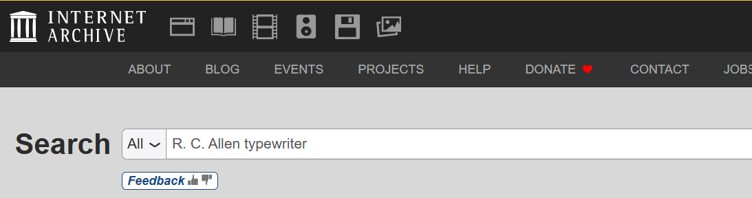 internet archive search for R. C. Allen typewriter