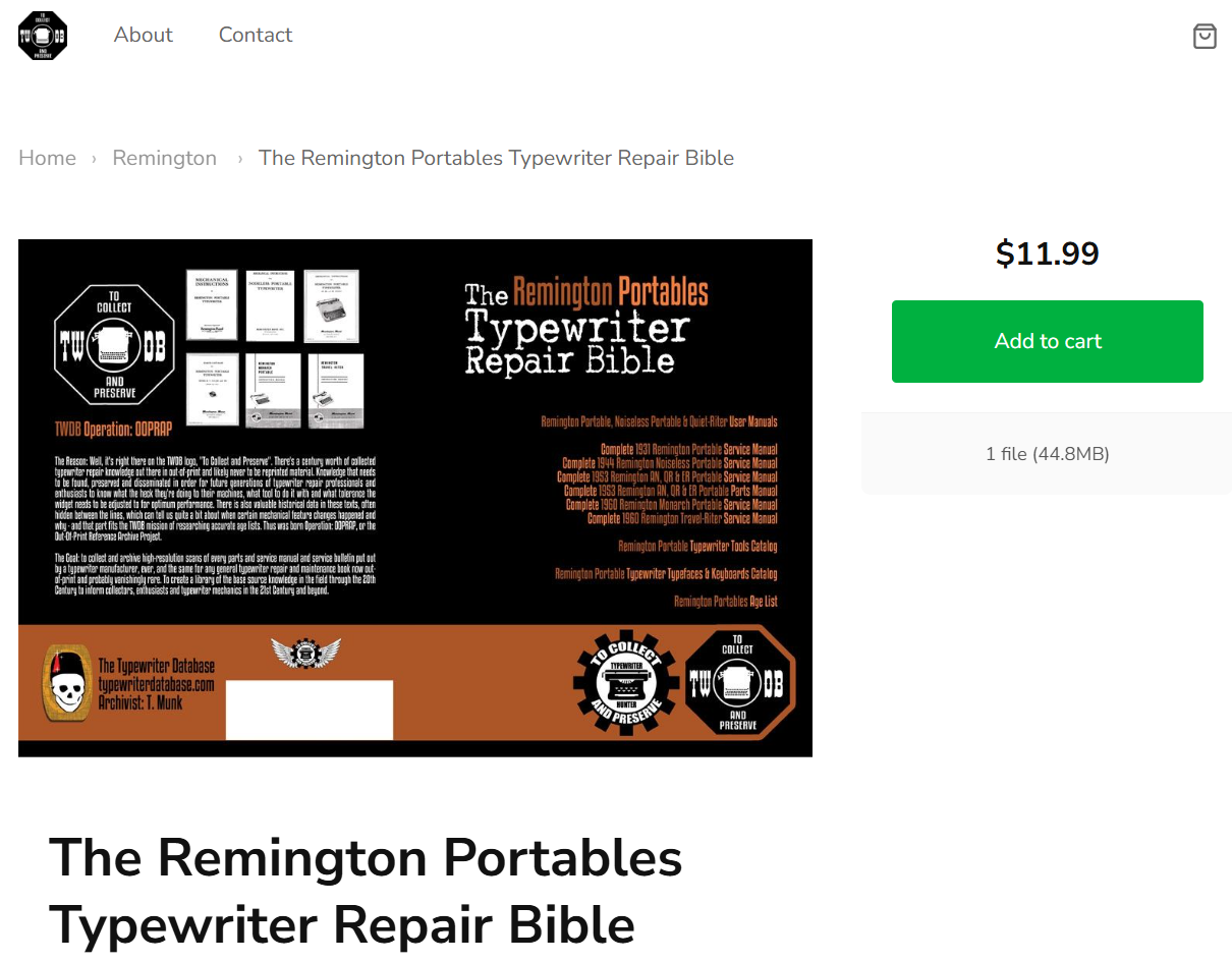 Remington Portables Typewriter Repair Bible