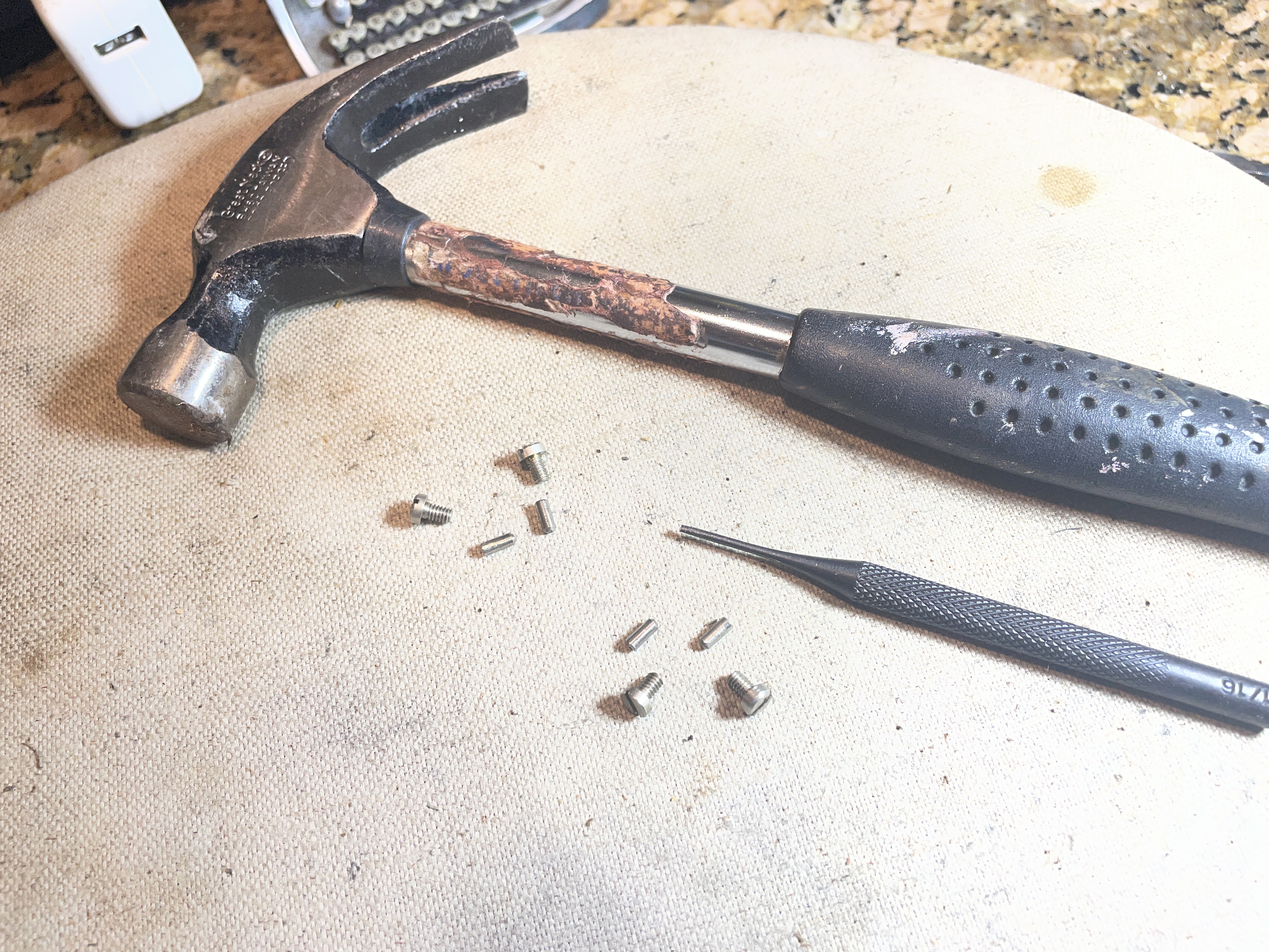 used thin punch to drive dowel pins out on carriage bed rails