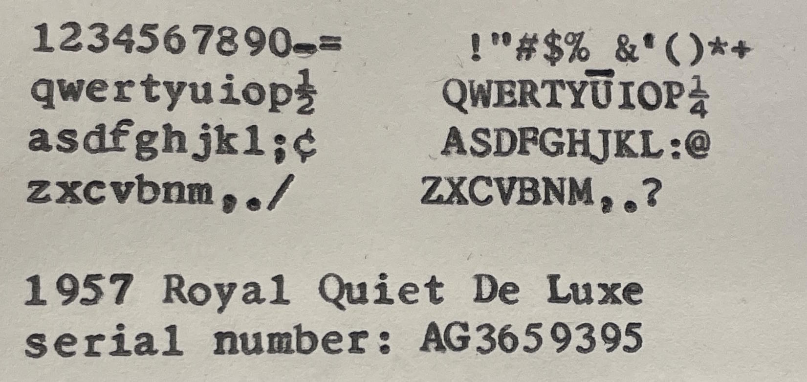 Canterbury elite typeface on 1957 Royal QDL