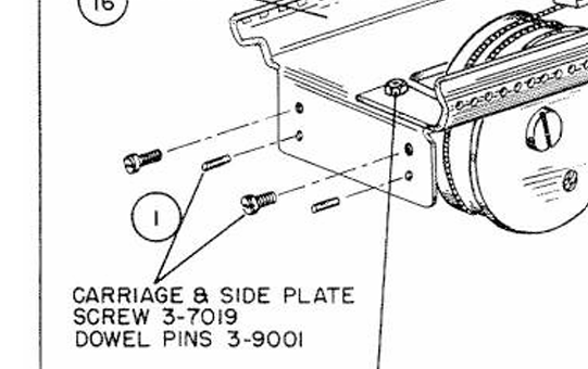 removing carriage bed plate - diagram from service manual - 1949 Remington All-New Portable