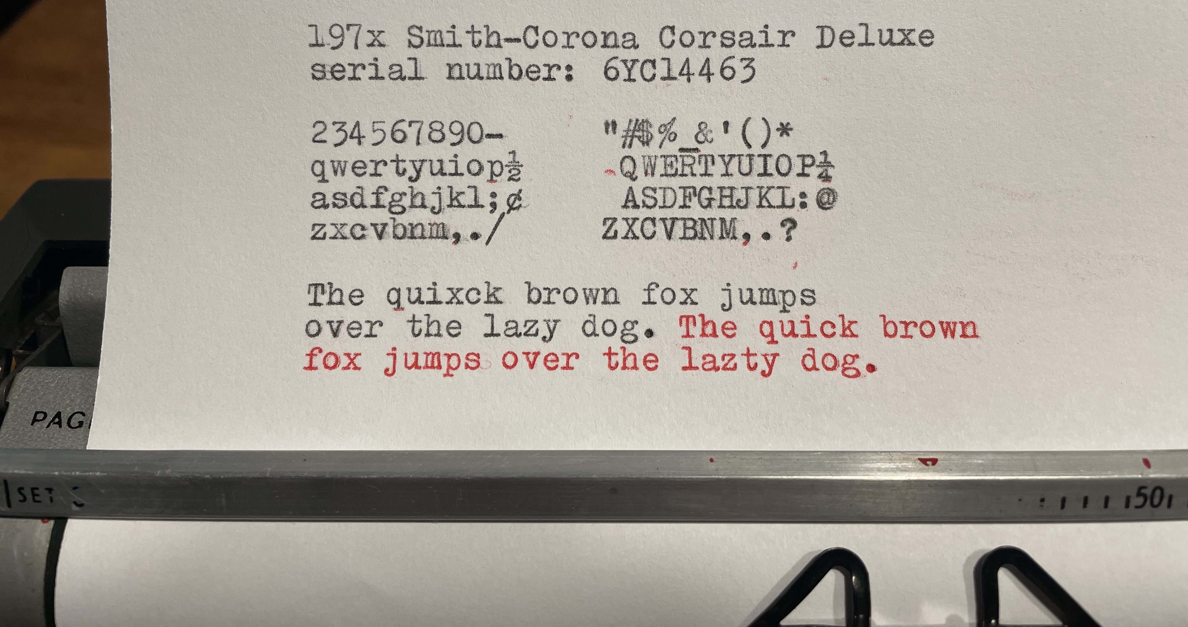 type sample of Smith-Corona Corsair Deluxe made in England