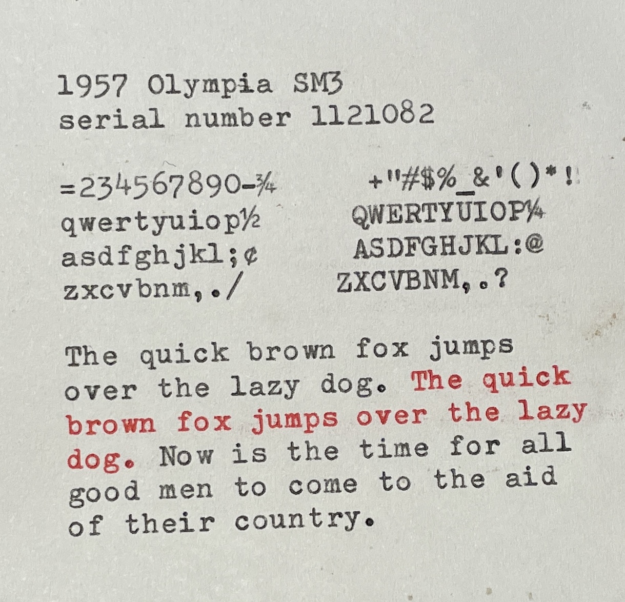 type sample of 1957 Olympia SM3 typewriter