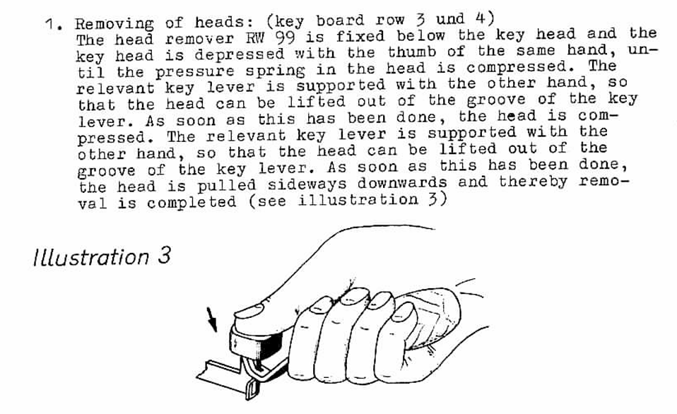 removing keytops per Olympia service manual