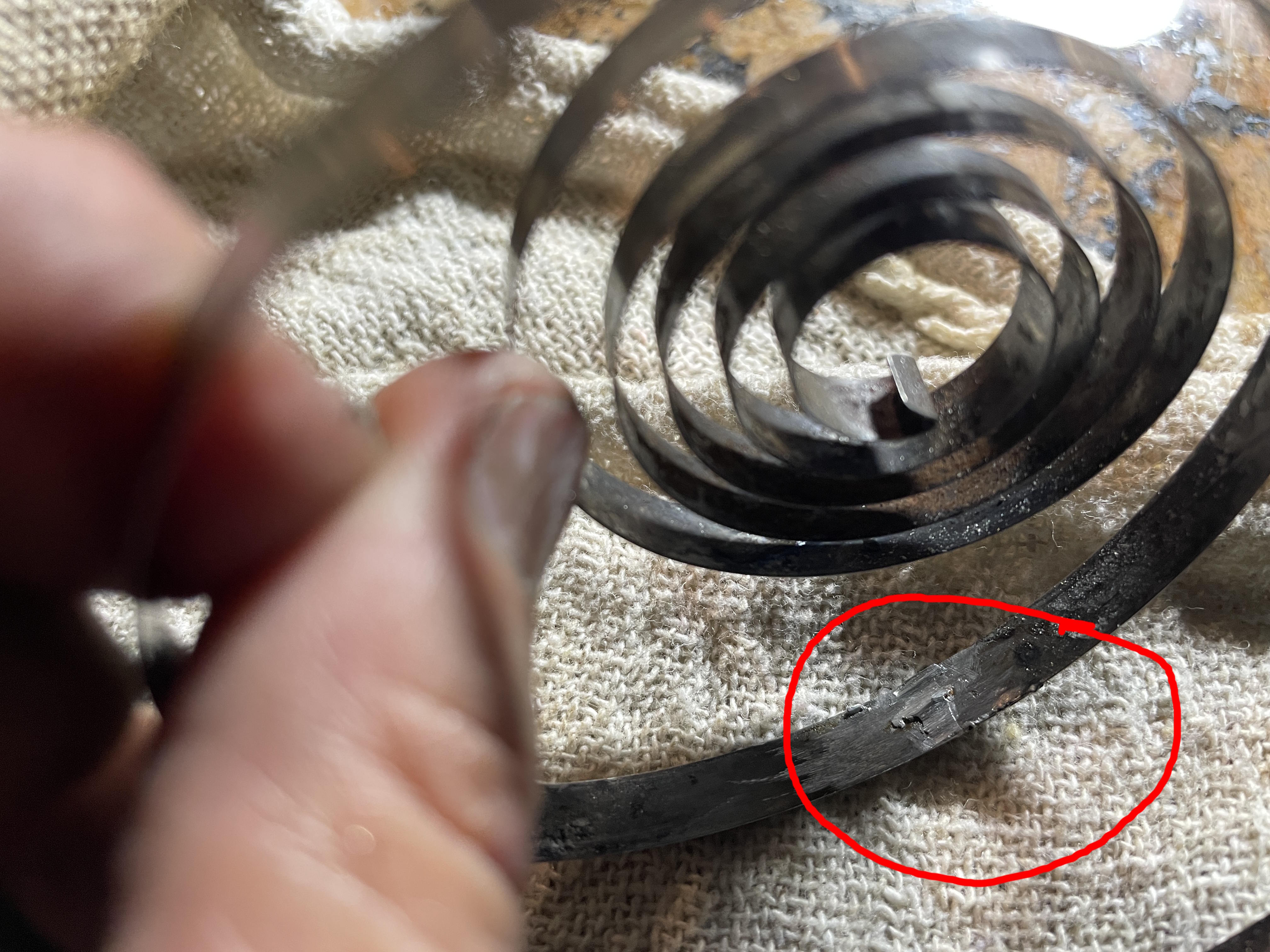 repaired mainspring from 1957 Olympia SM3 typewriter